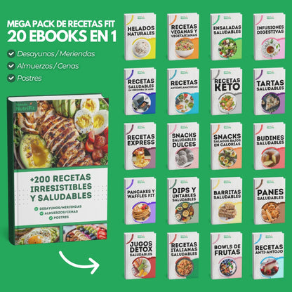+ 200 RECETAS SALUDABLES  + ENTRENAMIENTOS POR NIVEL + PLANES COMPLETOS PARA ADELGAZAR + 3 BONOS DE REGALO